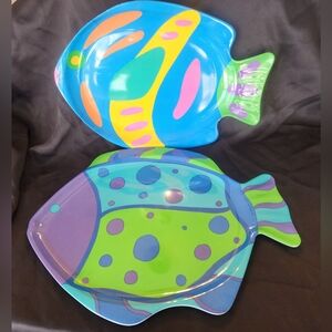 2 - Melamine Fish Platters Tropical Beach ware 17” Long and 16 inches Long